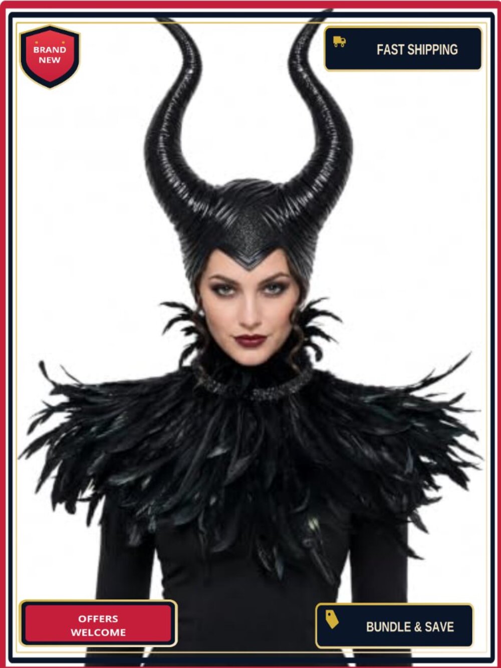 Feather Horns Costume Cape Shawl Halloween Headpiece Adult